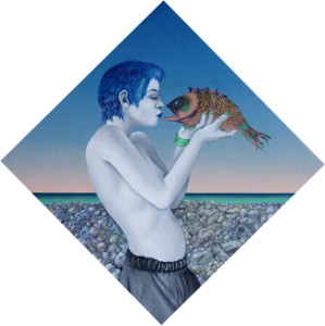 Blauhaarige mit Fisch – Peter Nagel