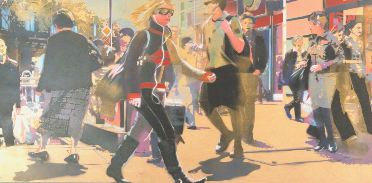 Menschen in der Stadt Acrylbild von Zsombor Barakonyi