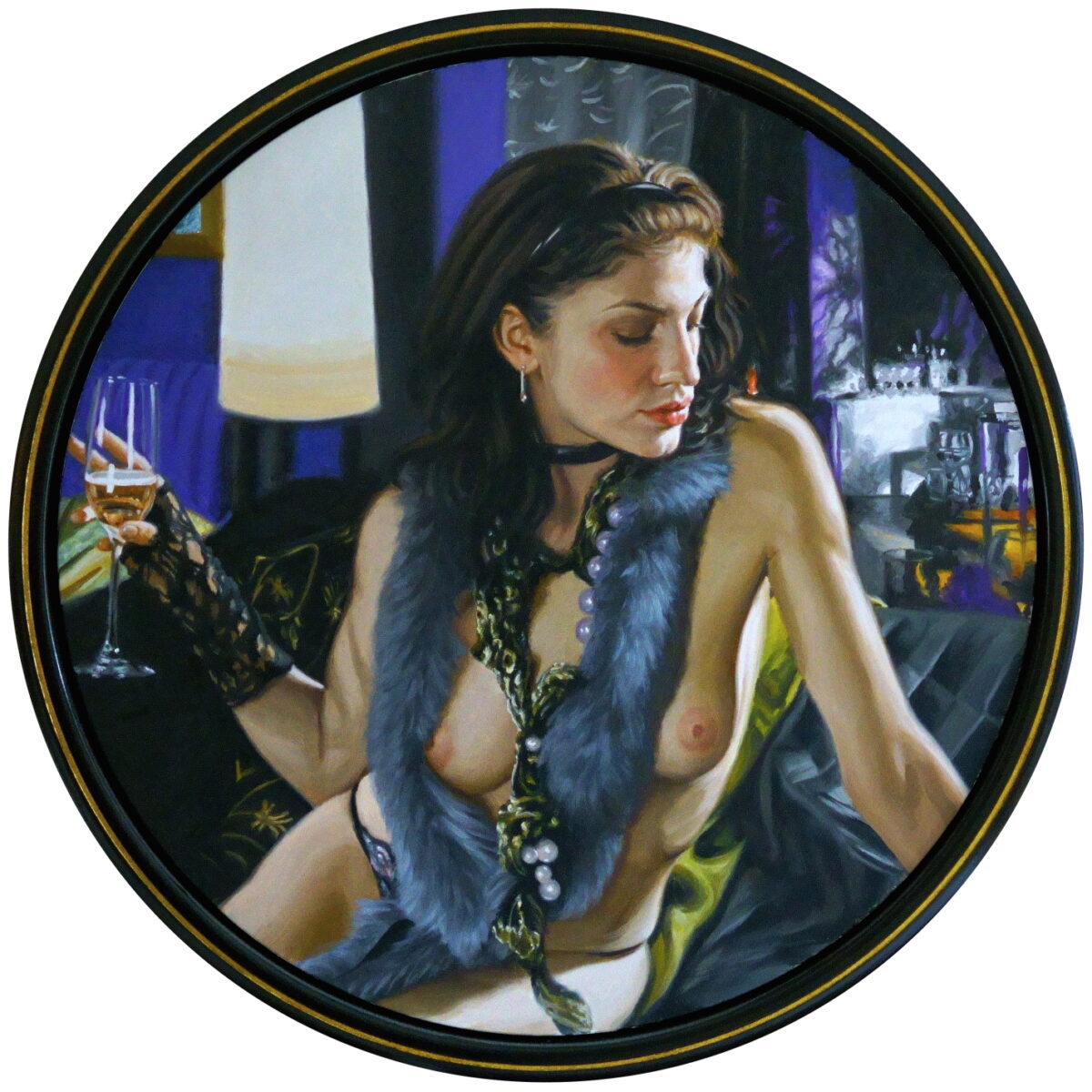 nackte frau mit glas in der hand von Terry Rodgers