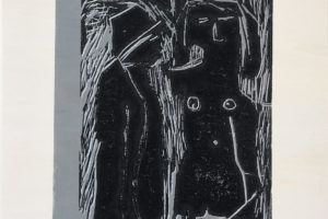 ATELIER FREISTIL: Adam Und Eva – Linoldruck Auf Holz, Signiert, Mit Aufhänger – 44 X 32 Cm