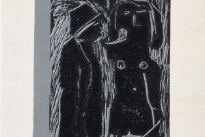 ATELIER FREISTIL: Adam und Eva – Linoldruck auf Holz, signiert, mit Aufhänger – 44 x 32 cm
