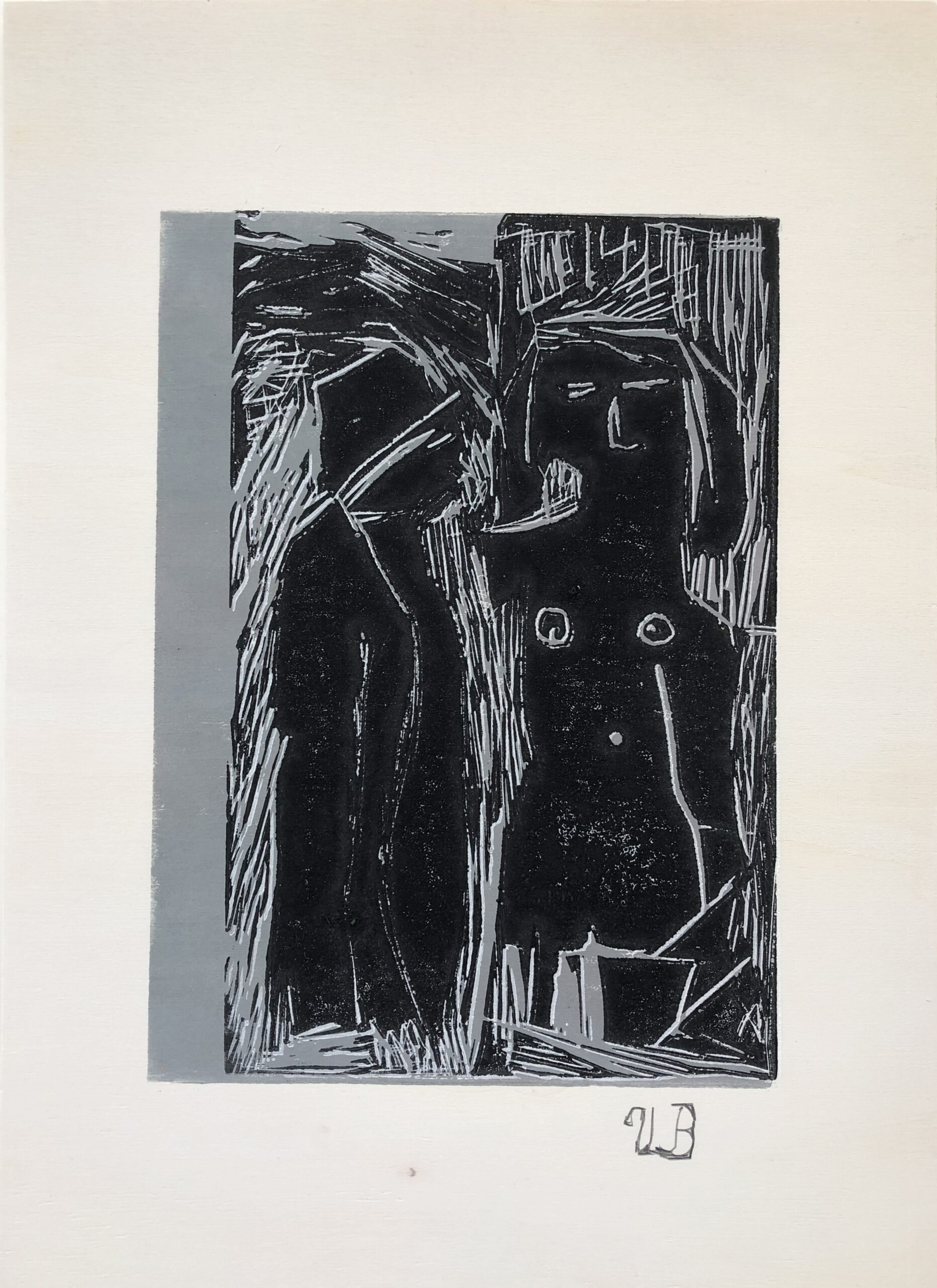 ATELIER FREISTIL: Adam und Eva – Linoldruck auf Holz, signiert, mit Aufhänger – 44 x 32 cm