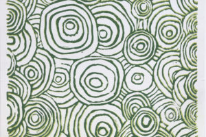 ATELIER FREISTIL: Circles Green – Linoldruck auf Holz, signiert, mit Aufhänger – 44 x 32 cm
