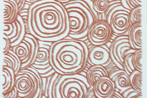ATELIER FREISTIL: Circles Red – Linoldruck auf Holz, signiert, mit Aufhänger – 44 x 32 cm