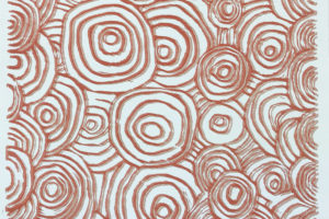 ATELIER FREISTIL: Circles Red – Linoldruck Auf Holz, Signiert, Mit Aufhänger – 44 X 32 Cm