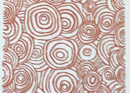 ATELIER FREISTIL: Circles Red – Linoldruck auf Holz, signiert, mit Aufhänger – 44 x 32 cm