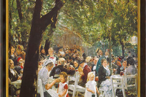 Max Liebermann: Bild „Münchner Biergarten“ (1884), Gerahmt