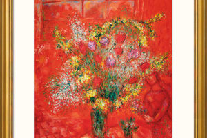 Marc Chagall: Bild „Fleurs sur fond rouge“ (1970), gerahmt
