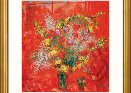 Marc Chagall: Bild „Fleurs sur fond rouge“ (1970), gerahmt