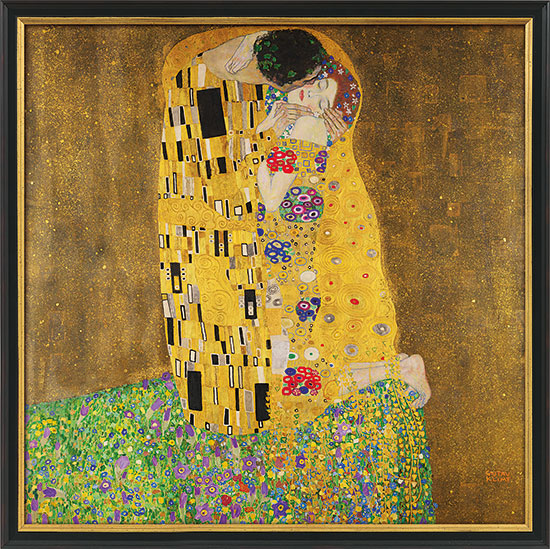 Gustav Klimt: Bild „Der Kuss“ (1907-08), gerahmt