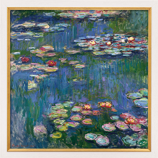 Claude Monet: Bild „Seerosen“ (1916), Version weiß-goldfarben gerahmt