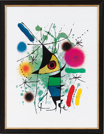 Joan Miró: Bild "Der singende Fisch" (1972), gerahmt