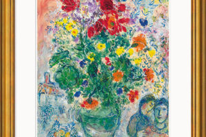 Marc Chagall: Bild „Bouquet De Renoncules“ (1968), Version Goldfarben Gerahmt