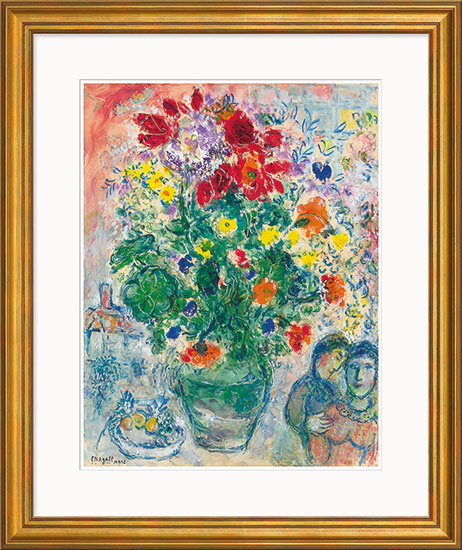 Marc Chagall: Bild „Bouquet de Renoncules“ (1968), Version goldfarben gerahmt
