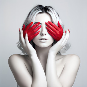 Woman covered with red gloves III
