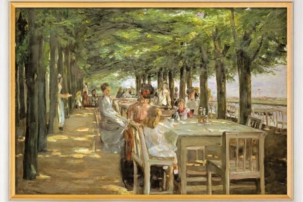 Max Liebermann: Bild „Terrasse im Restaurant Jacob“ (1902-03), Version weiß-goldfarben gerahmt