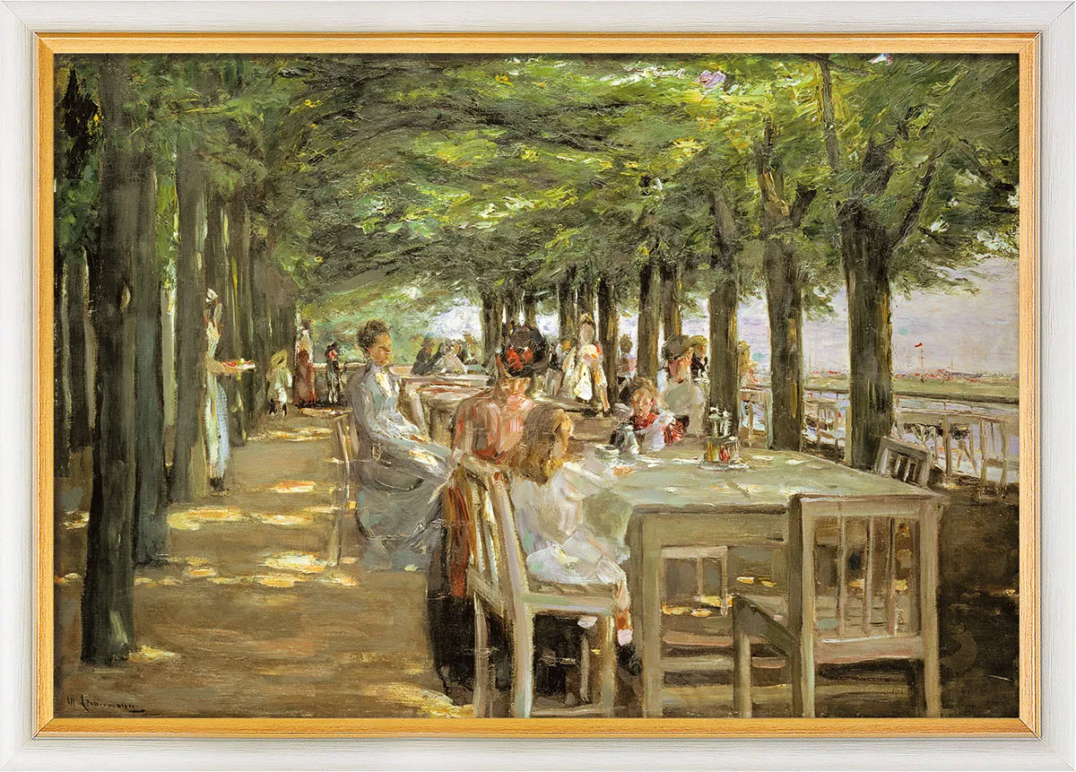 Max Liebermann: Bild "Terrasse im Restaurant Jacob" (1902-03), Version weiß-goldfarben gerahmt